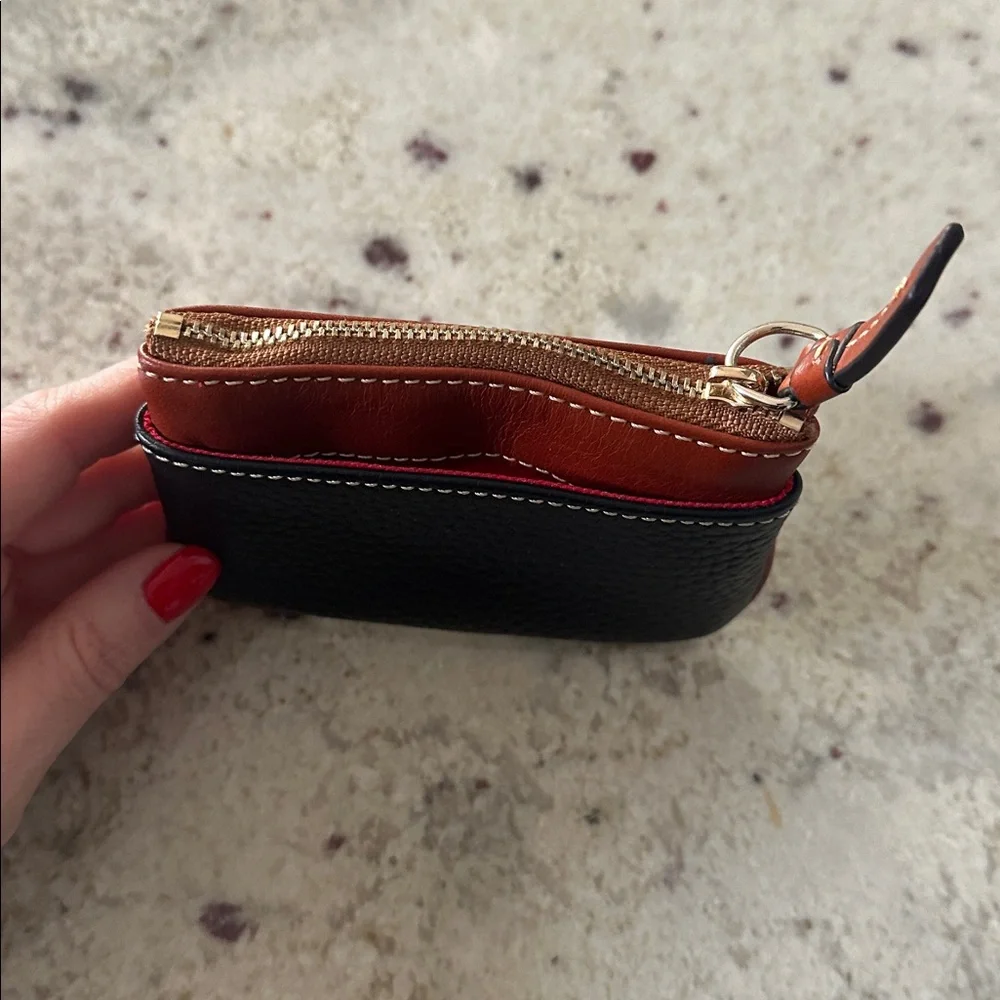 Dooney & Bourke Black and Tan Leather Coin Pouch - Picture 2 of 3